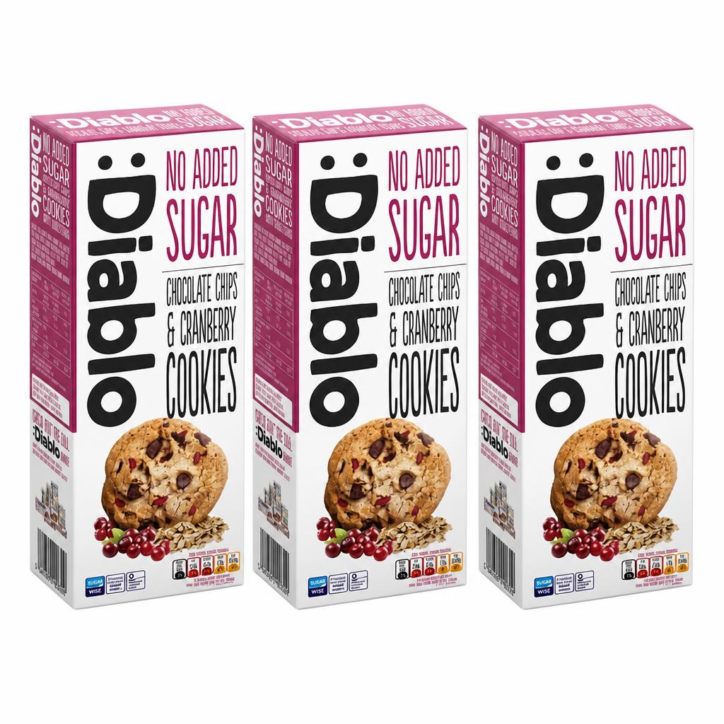 Diablo No Added Sugar Chocolate Chip and Cranberry Cookies 135g 3 Pack