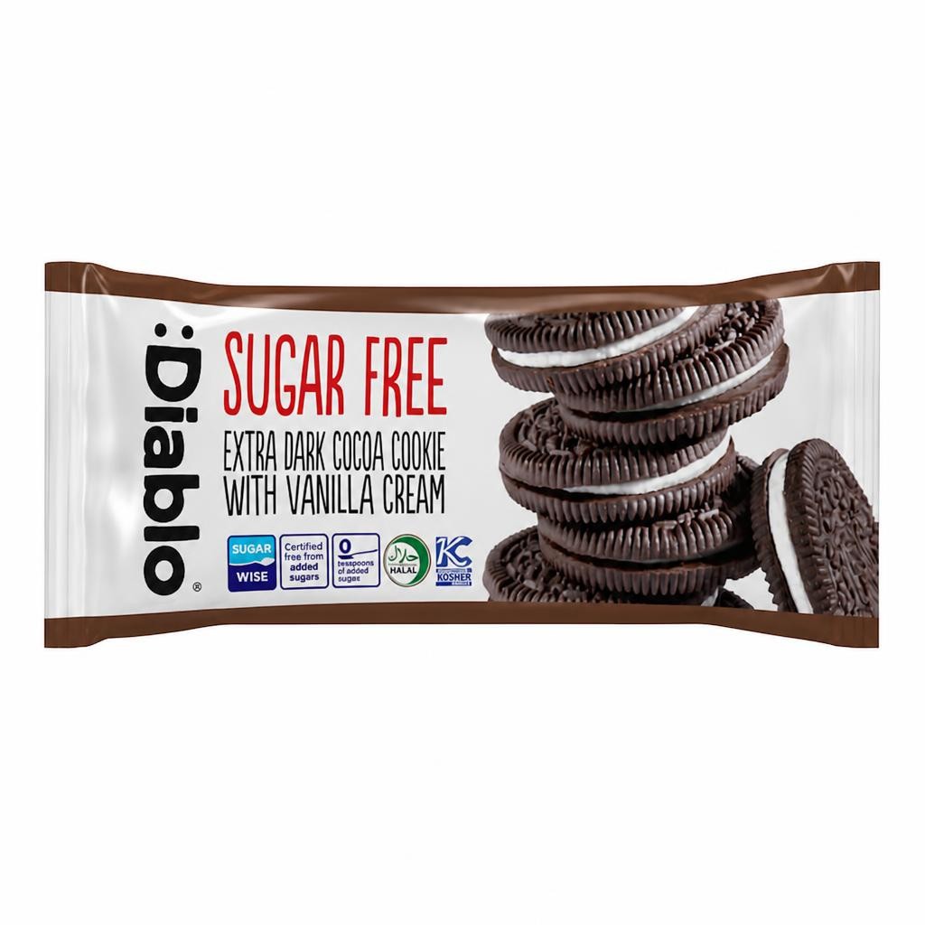 Diablo Sugar Free Dark Cocoa and Vanilla Cream Cookie 44g