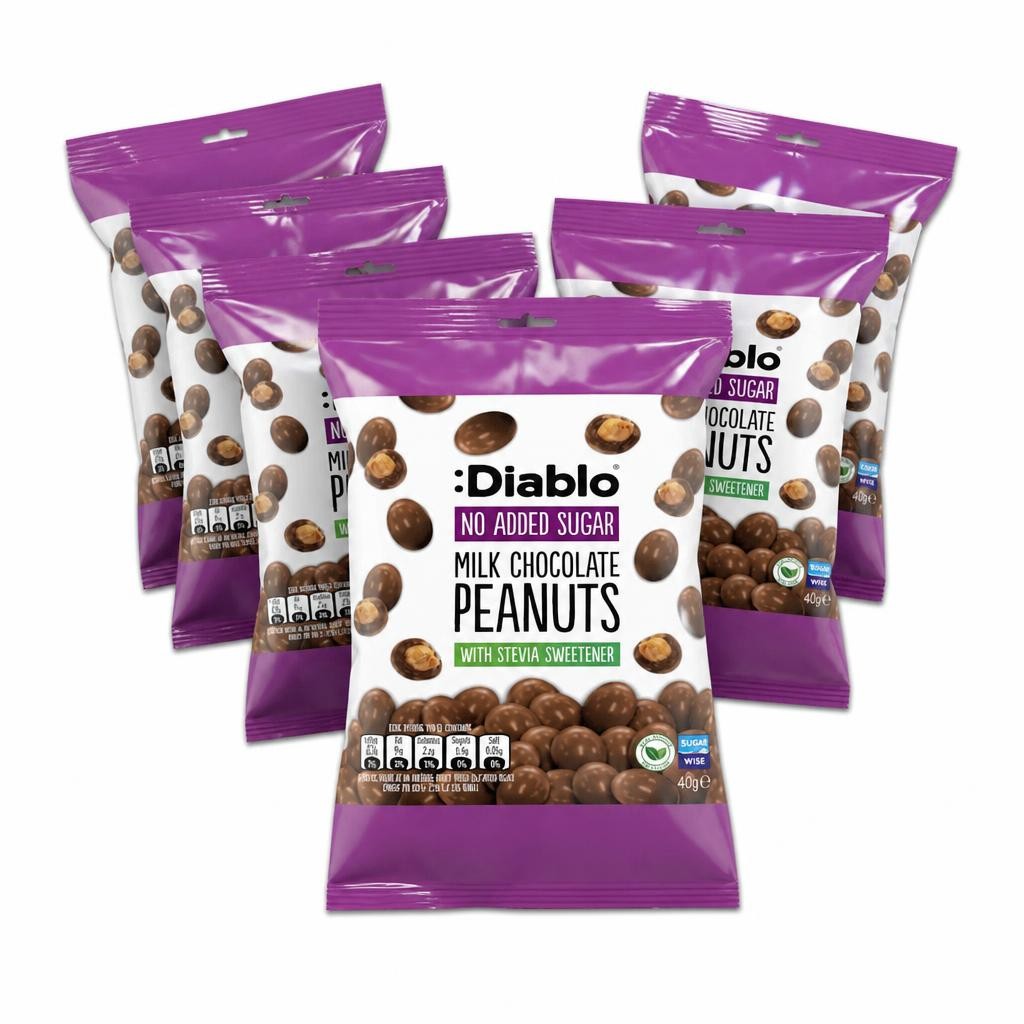 Diablo No Added Sugar Milk Chocolate Peanuts 40g 6 Pack