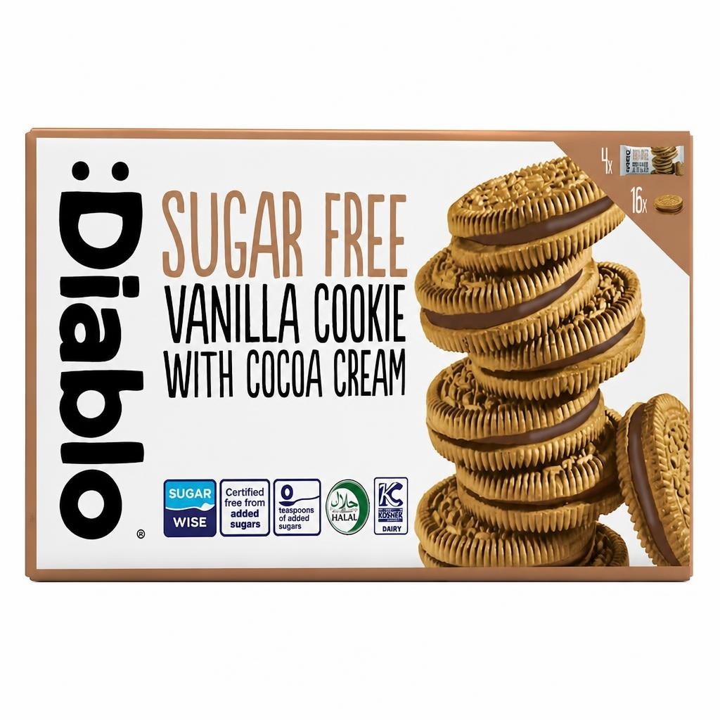 Diablo Sugar Free Vanilla and Cocoa Cream Cookies 176g