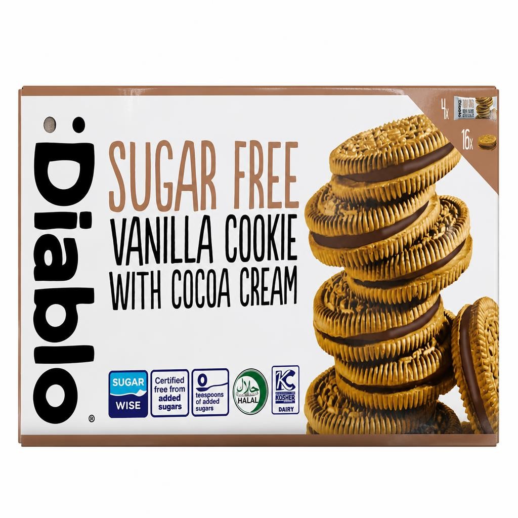 Diablo Sugar Free Vanilla and Cocoa Cream Cookies 176g