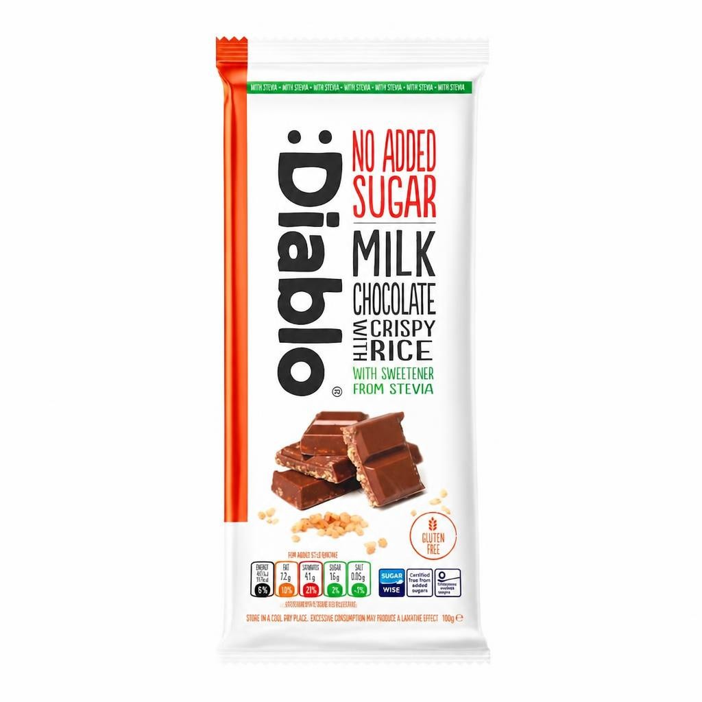 Diablo No Added Sugar Milk Chocolate with Crispy Rice 75g