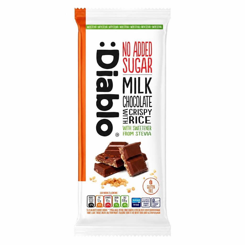 Diablo No Added Sugar Milk Chocolate with Crispy Rice 75g