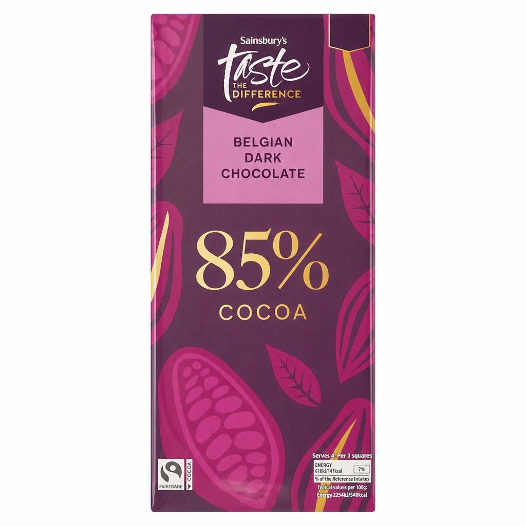 Sainsbury's 100g Cocoa Belgian 85% Dark Chocolate Bar, Taste the Difference