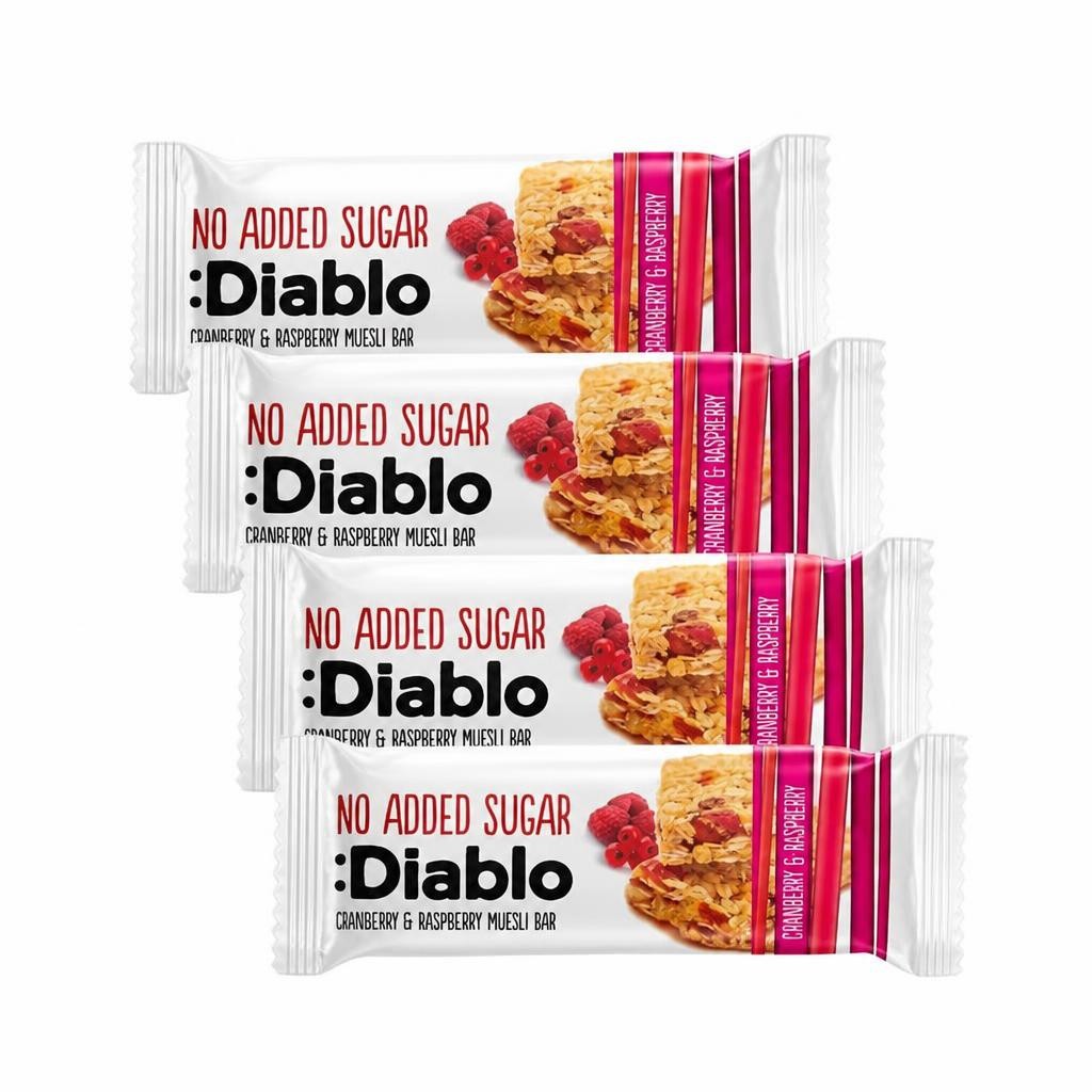 Diablo No Added Sugar Cranberry and Raspberry Muesli Bar 30g 4 Pack