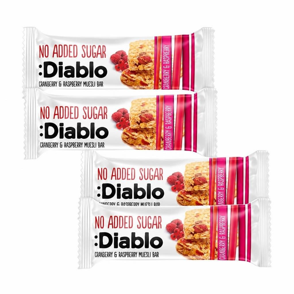 Diablo No Added Sugar Cranberry and Raspberry Muesli Bar 30g 4 Pack