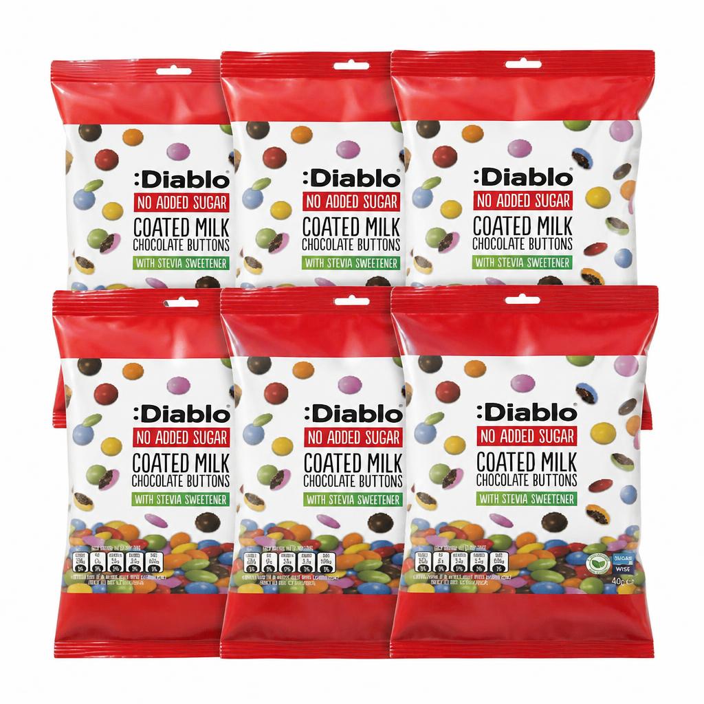 Diablo No Added Sugar Milk Chocolate Buttons 40g 6 Pack