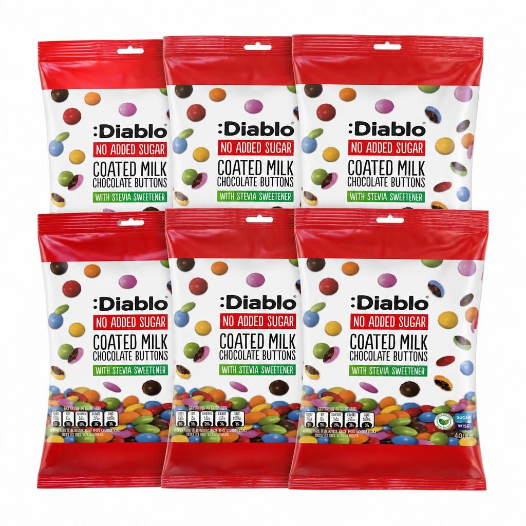 Diablo No Added Sugar Milk Chocolate Buttons 40g 6 Pack
