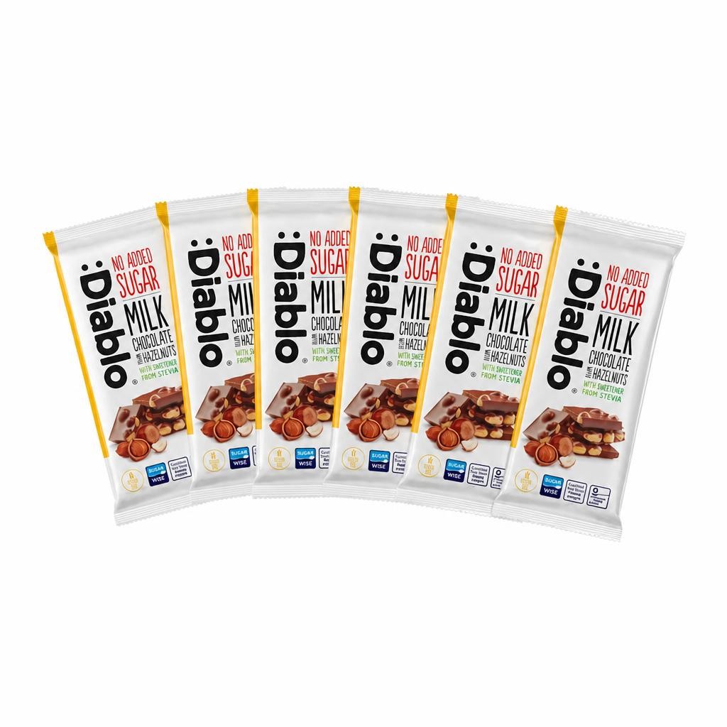 Diablo No Added Sugar Milk Chocolate with Hazelnuts 75g 6 Pack