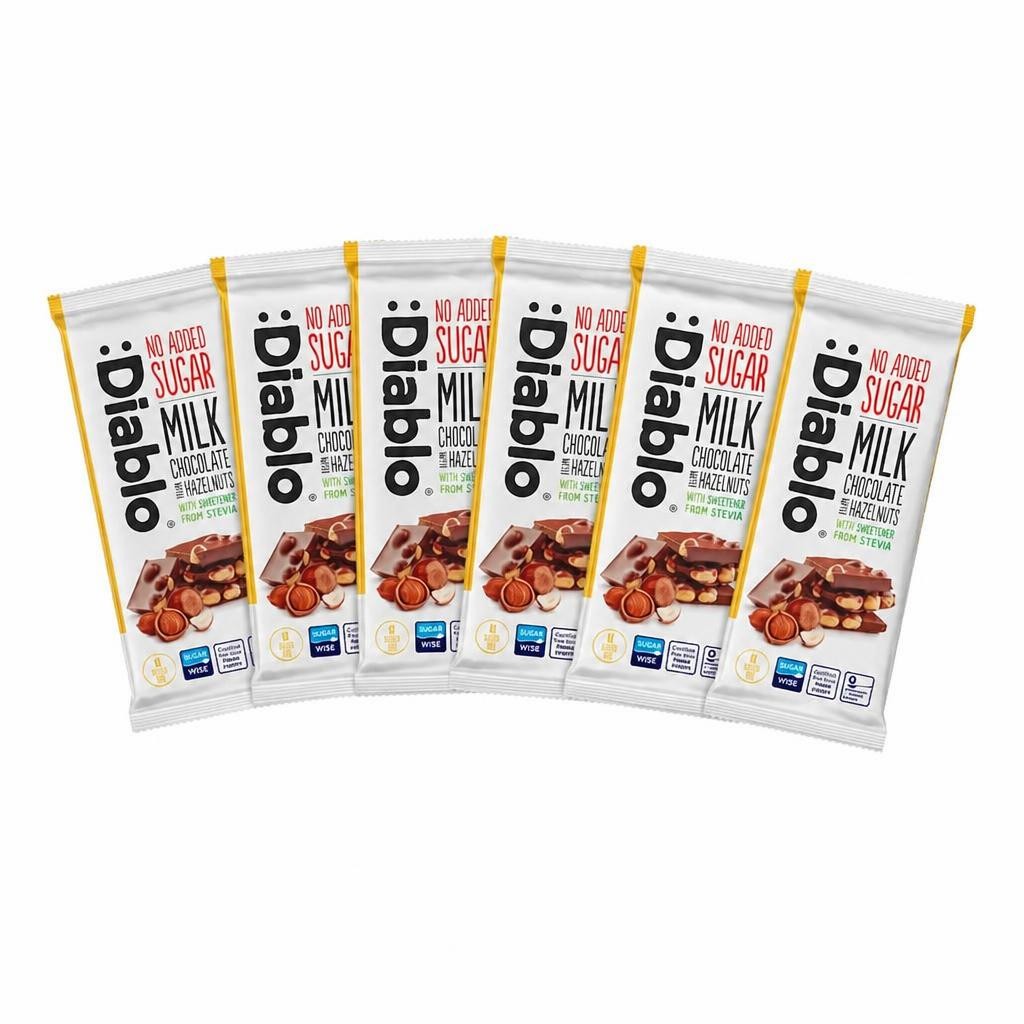 Diablo No Added Sugar Milk Chocolate with Hazelnuts 75g 6 Pack