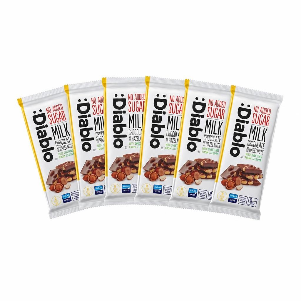 Diablo No Added Sugar Milk Chocolate with Hazelnuts 75g 6 Pack