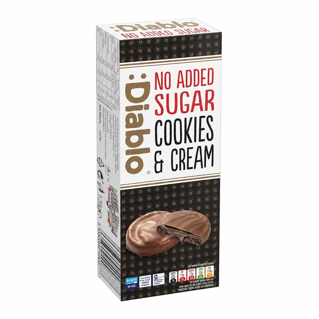 Diablo No Added Sugar Cookies and Cream Dark Chocolate 128g