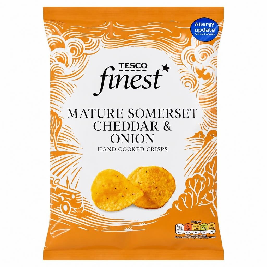 Tesco Finest Mature Somerset Cheddar & Onion Handcooked Crisps 150g