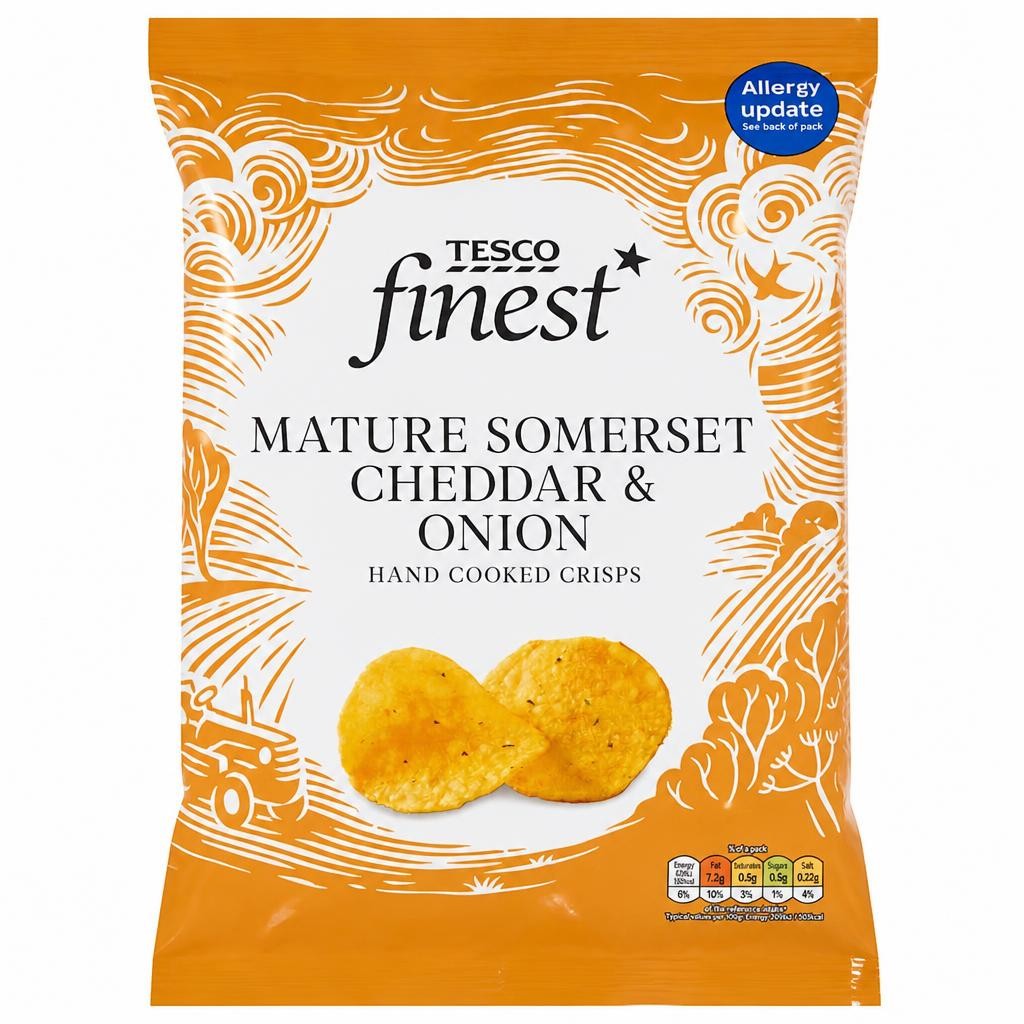 Tesco Finest Mature Somerset Cheddar & Onion Handcooked Crisps 150g