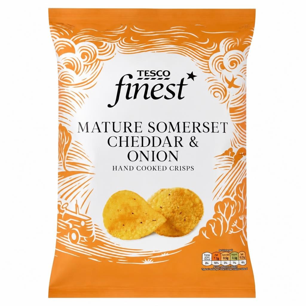Tesco Finest Mature Somerset Cheddar & Onion Handcooked Crisps 150g