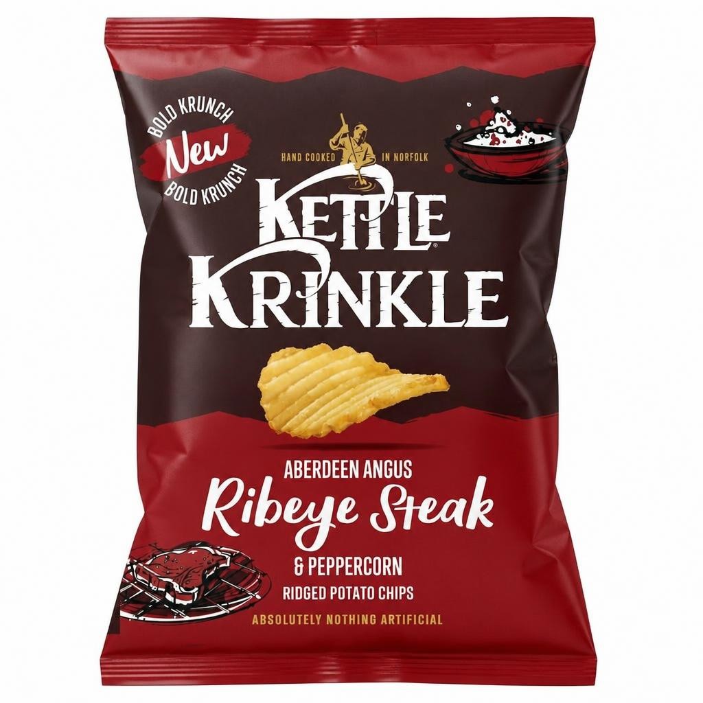 KETTLE Krinkle Aberdeen Angus Ribeye Steak & Peppercorn Ridged Potato chips 130g