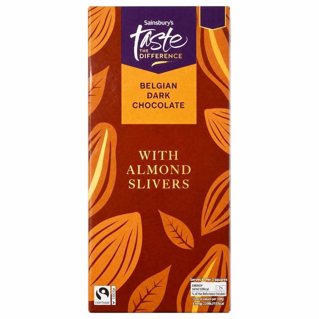 Sainsbury's 100g Almond Slivers Belgian Dark Chocolate Bar, Taste the Difference