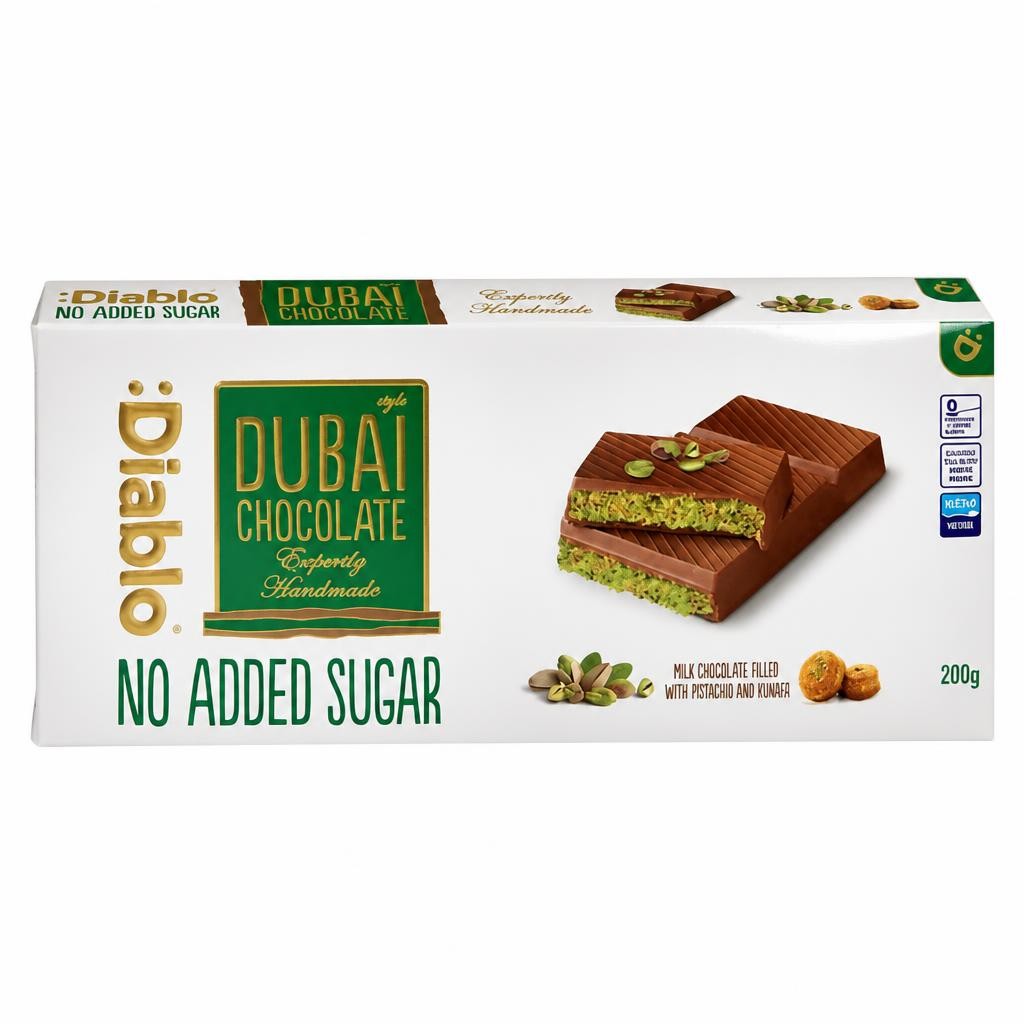 Diablo No Added Sugar Dubai Chocolate Bar 200g
