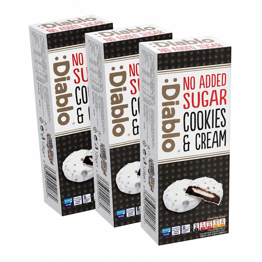 Diablo No Added Sugar Cookies and Cream White Chocolate 128g 3 Pack