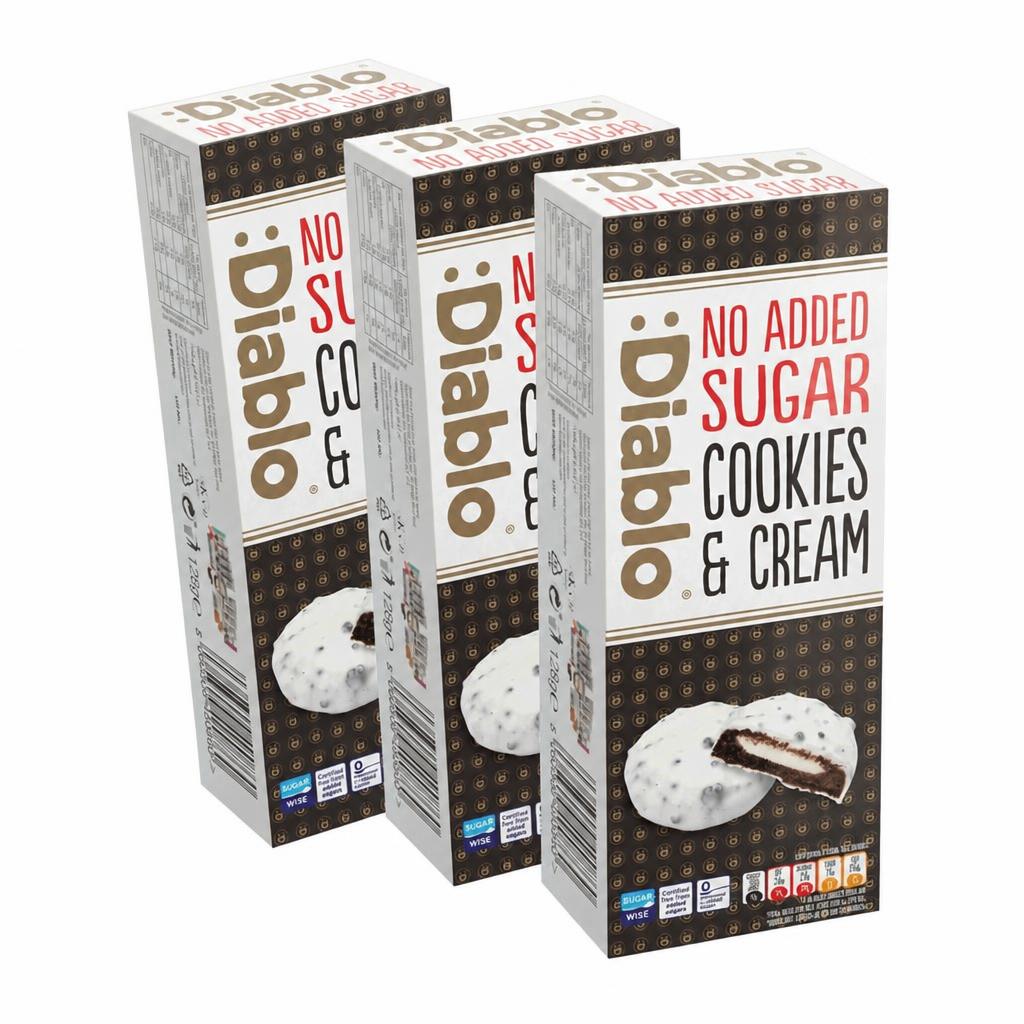 Diablo No Added Sugar Cookies and Cream White Chocolate 128g 3 Pack