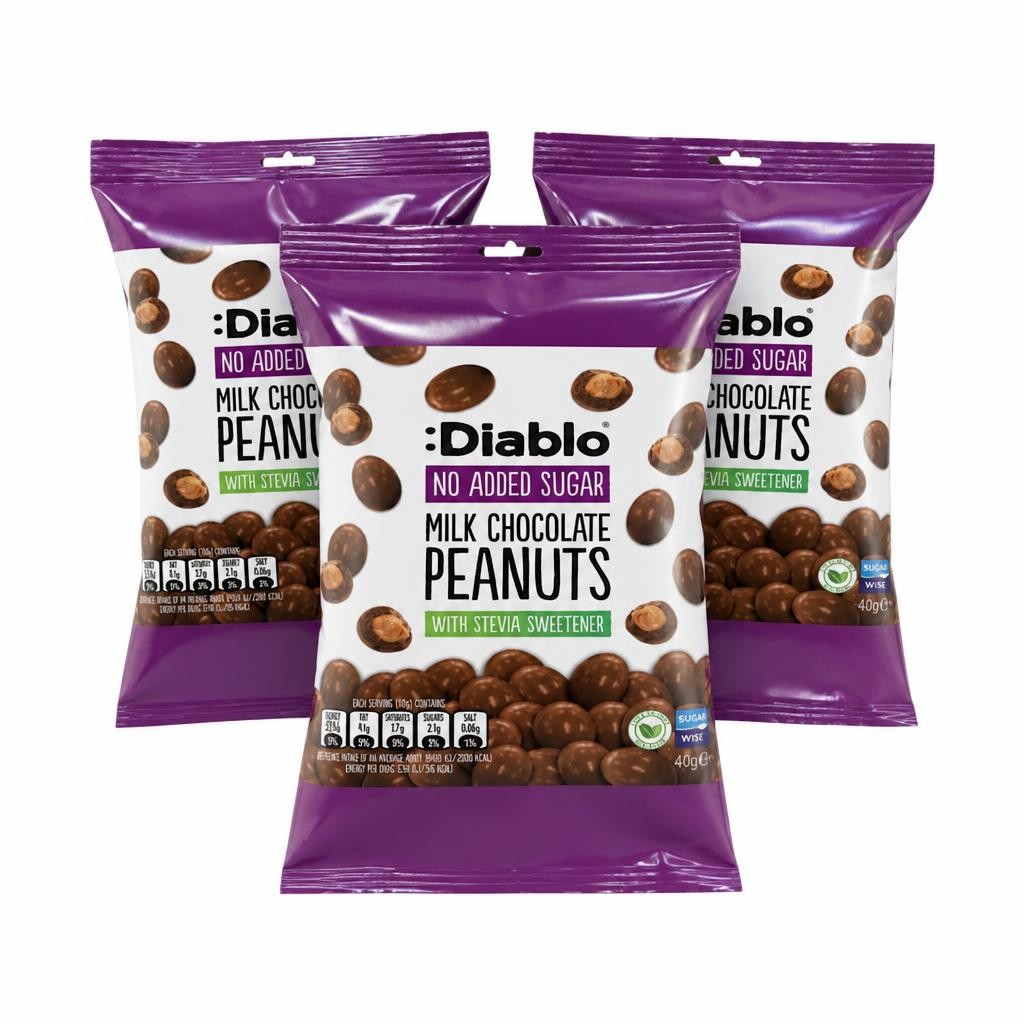 Diablo No Added Sugar Milk Chocolate Peanuts 40g 3 Pack