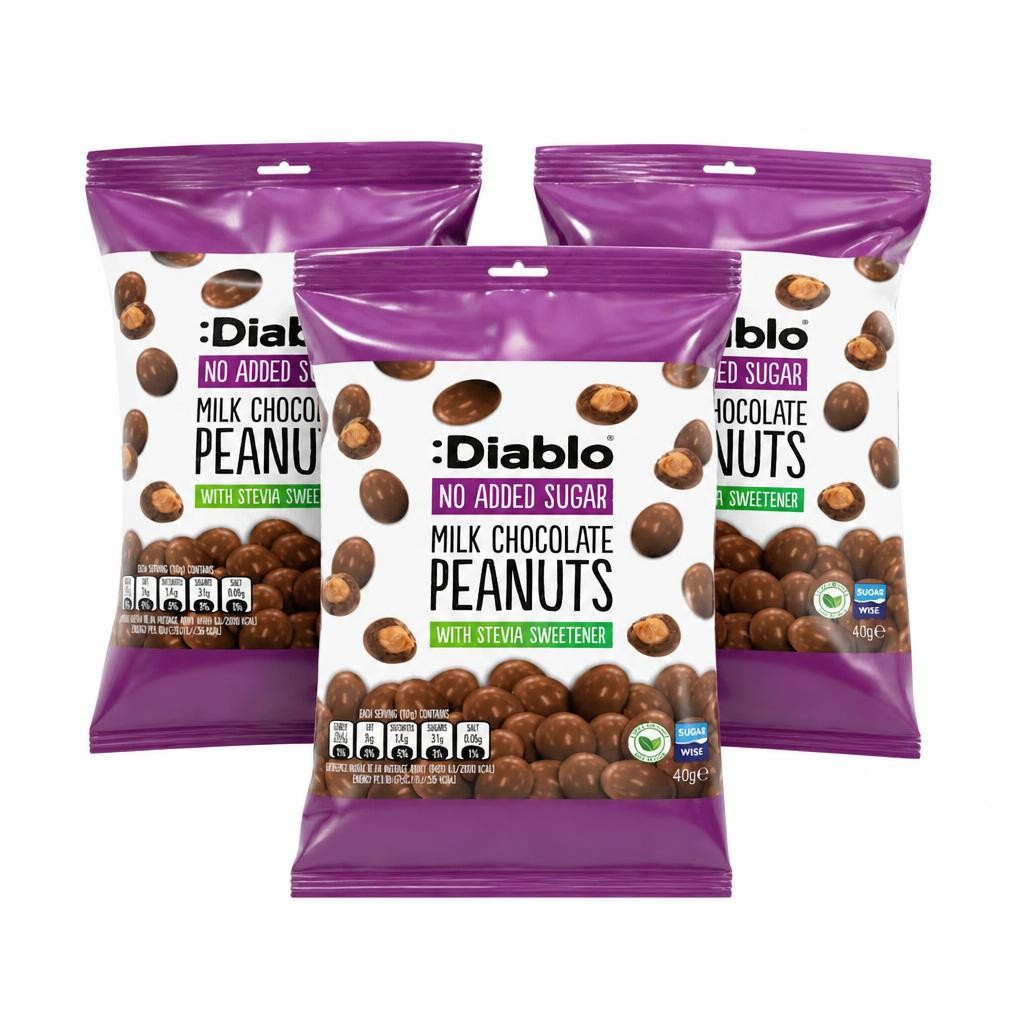 Diablo No Added Sugar Milk Chocolate Peanuts 40g 3 Pack