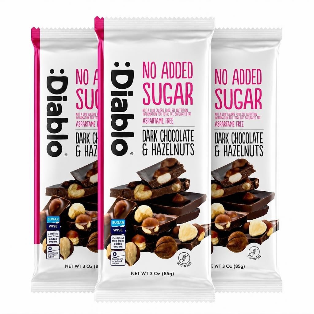 Diablo No Added Sugar Dark Chocolate and Hazelnut Bar 85g 3 Pack