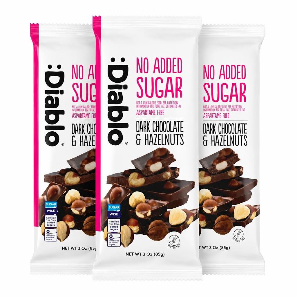 Diablo No Added Sugar Dark Chocolate and Hazelnut Bar 85g 3 Pack