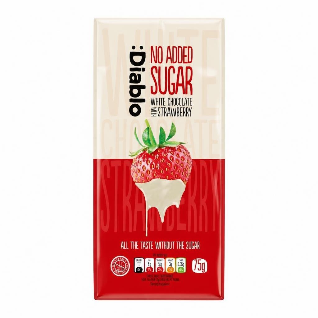 Diablo No Added Sugar White Chocolate with Strawberry 75g