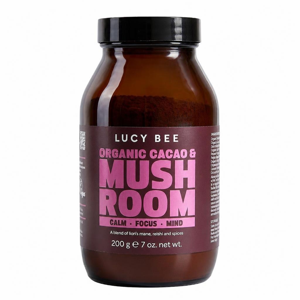Lucy Bee Organic Cacao, Lion's Mane & Reishi Blend a Dairy Free Chocolate Blend 200g