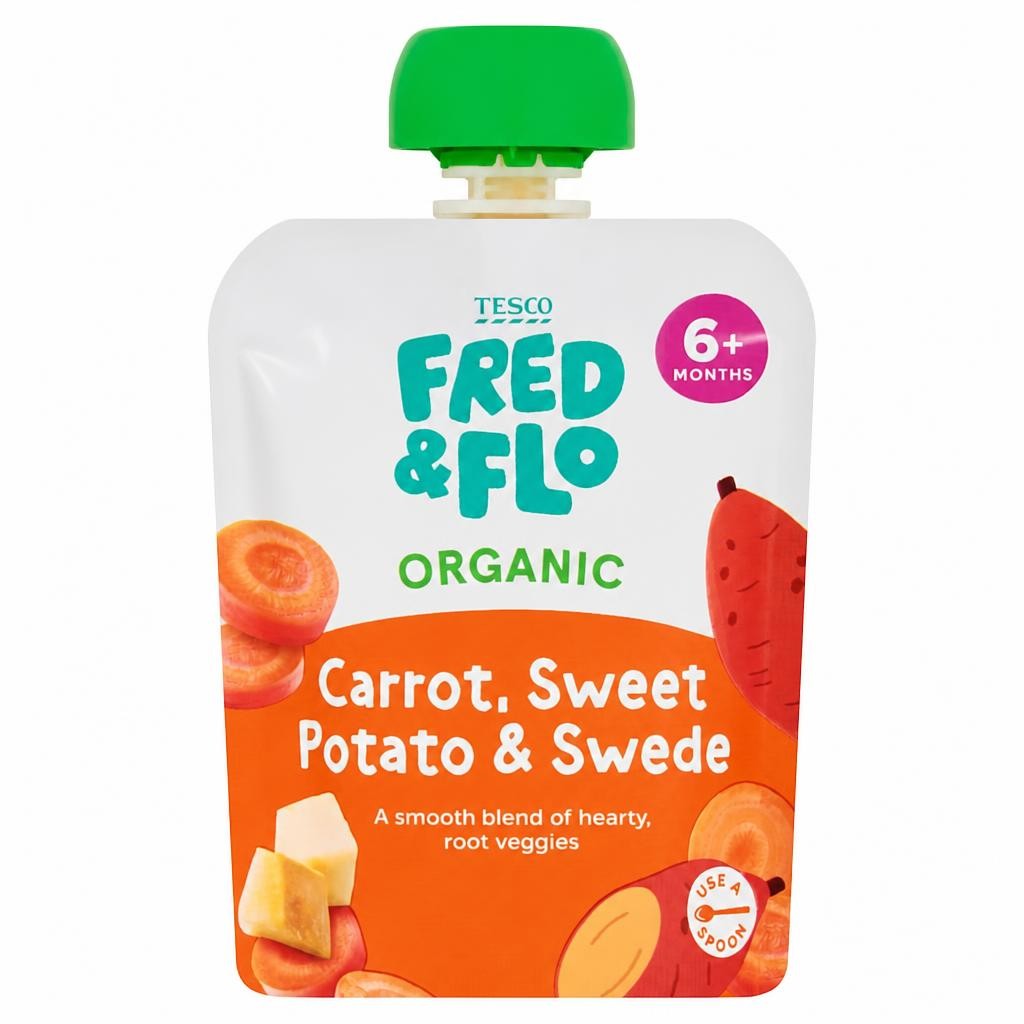 TESCO FRED & FLO Organic Carrot Sweet Potato & Swede 70g