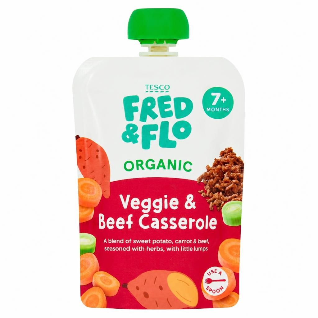 TESCO FRED & FLO Organic Veggie & Beef Casserole 130g