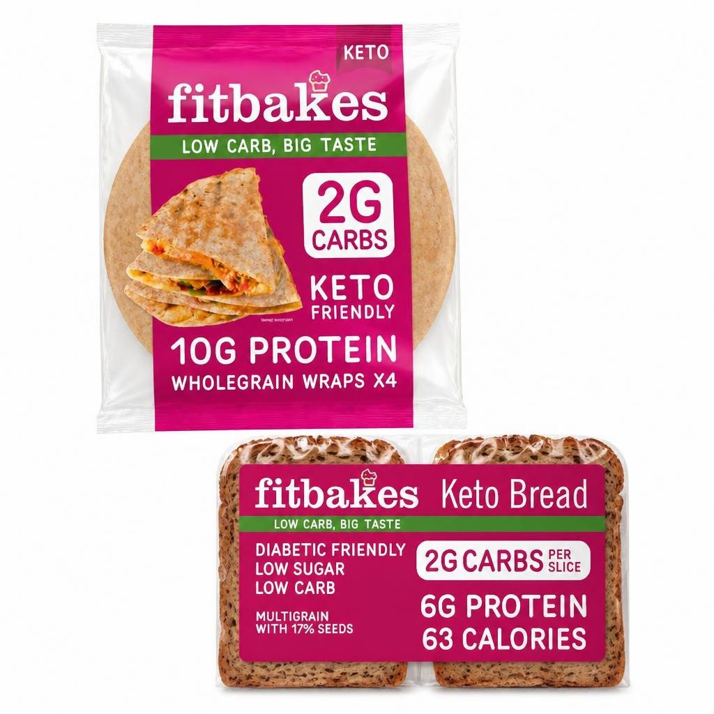 Fitbakes Ultimate Low Carb Bakery Bundle - Keto Bread (2 Pack, 190g) & Keto Low Carb Tortilla Wraps (4 Pack, 160g)