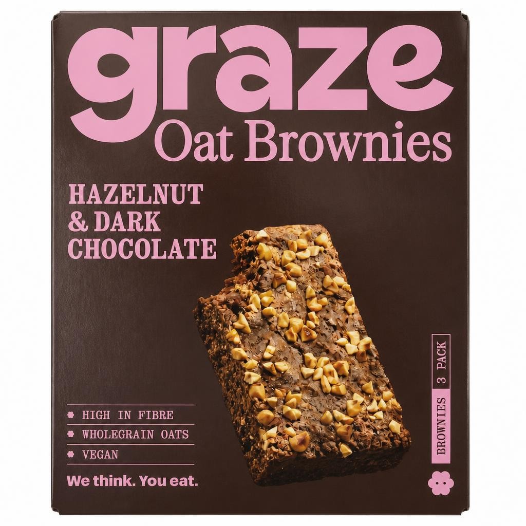 Graze Hazelnut & Dark Chocolate Oat Brownies 3x45g
