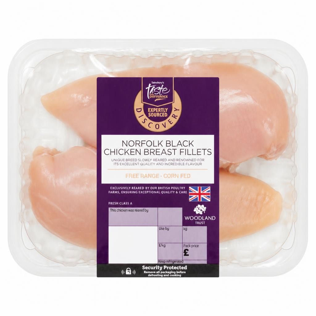 Sainsbury's 2 Free Range Norfolk Black Corn Fed British Chicken Breast Fillets (Approx. 355g)