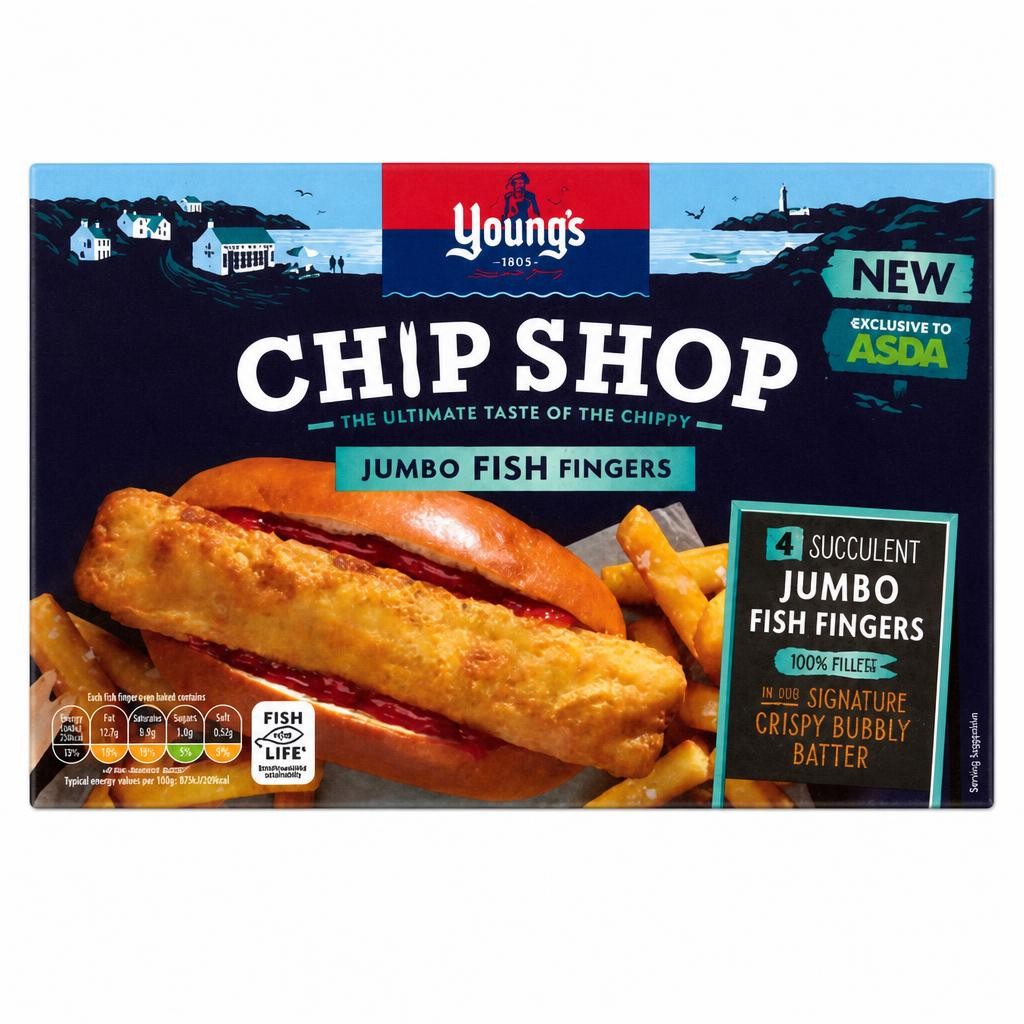 Young's Chip Shop 4 Jumbo Fish Fingers 100% Fillets 320g