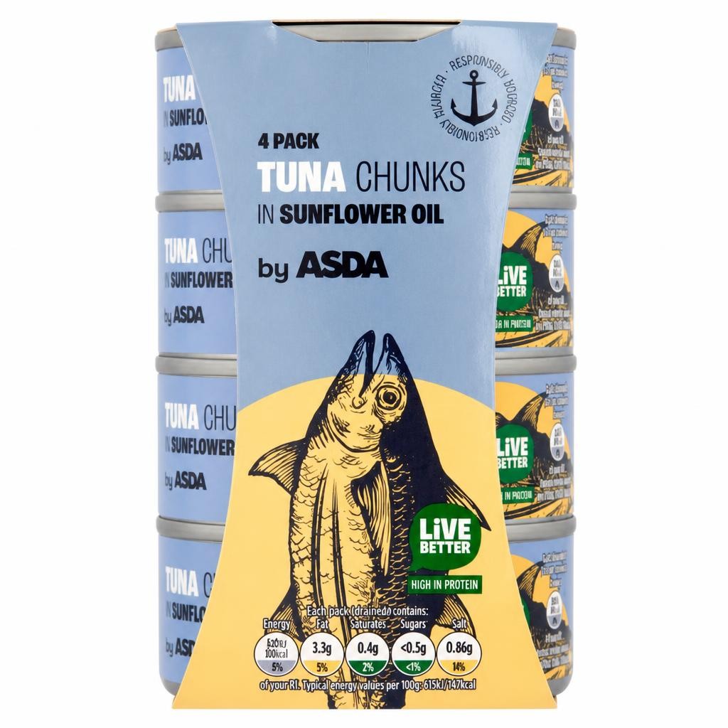 ASDA Tuna Chunks in Sunflower Oil 580g (4 x 145g)