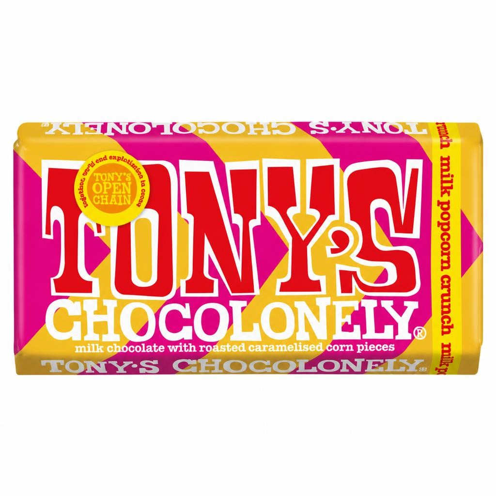 Tony's Chocolonely Milk Chocolate with Roasted Caramelised Corn Pieces 180g