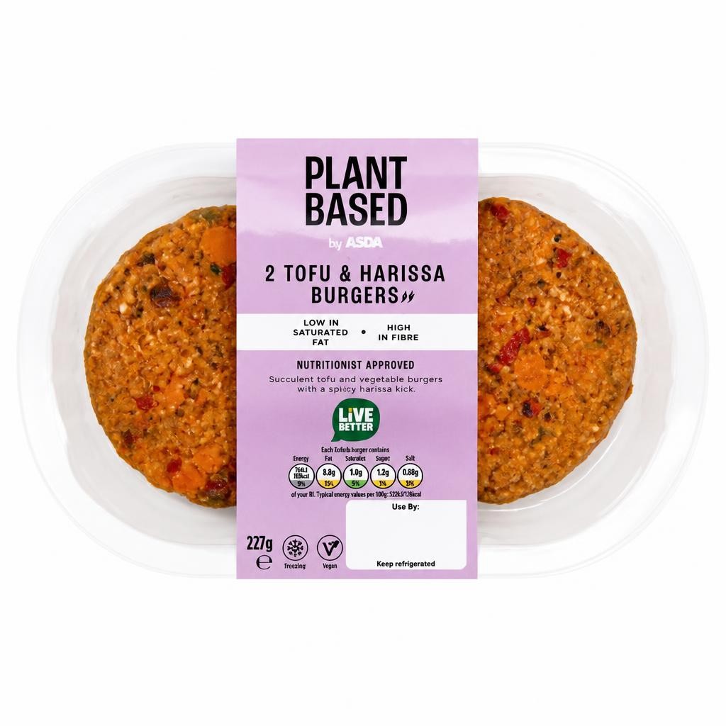 Plant Based by ASDA 2 Tofu & Harissa Burgers 227g