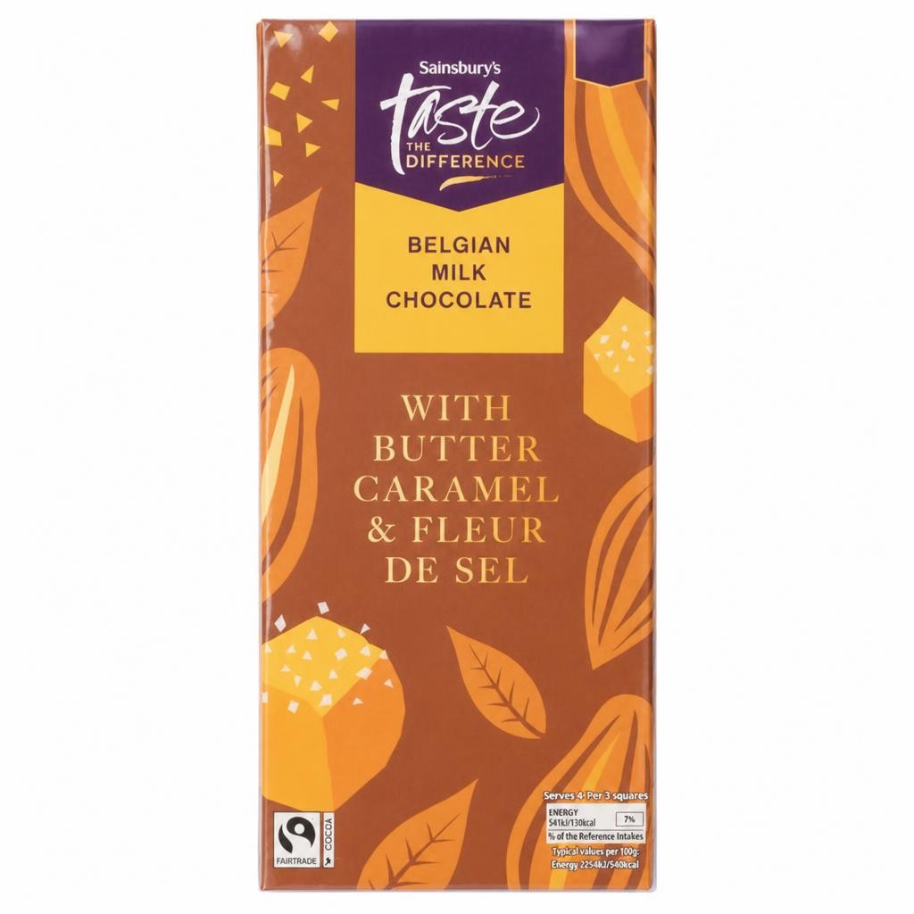 Sainsbury's 100g Butter Caramel & Fleur De Sel Belgian Milk Chocolate Bar, Taste the Difference