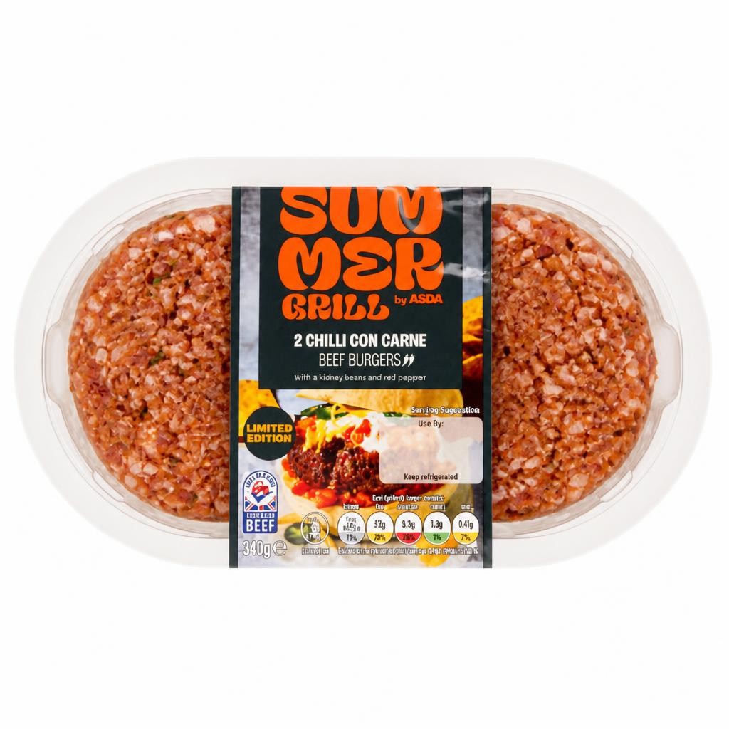Summer Grill by ASDA Limited Edition 2 Chilli Con Carne Beef Burgers 340g