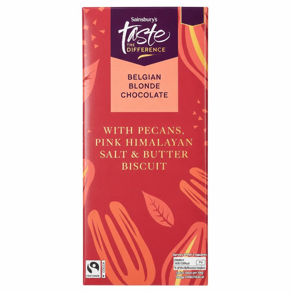 Sainsbury's 100g Belgian Blond Chocolate Pecan Bar, Taste the Difference