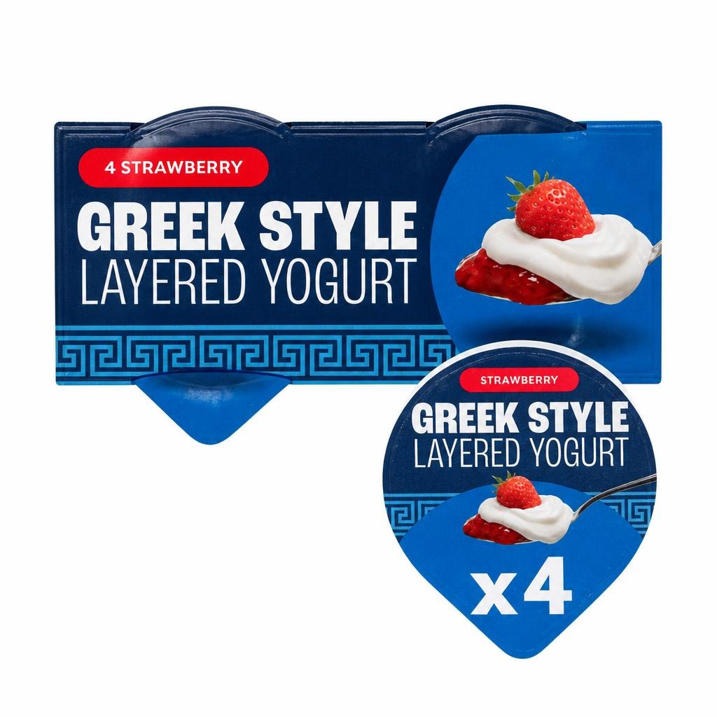 4 Strawberry Greek Style Layered Yogurt 500g (4 x 125g)