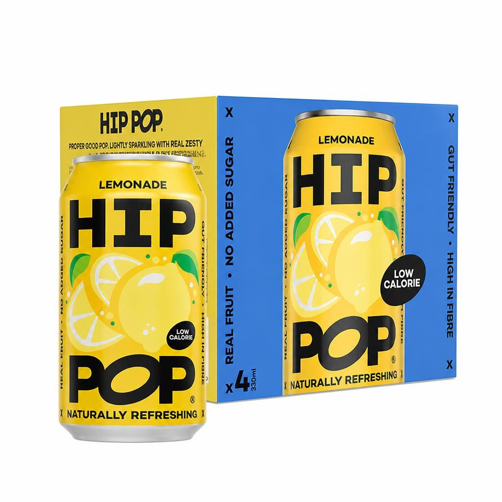 Hip Pop 4 x 330ml Yellow Sun Lemonade Cans