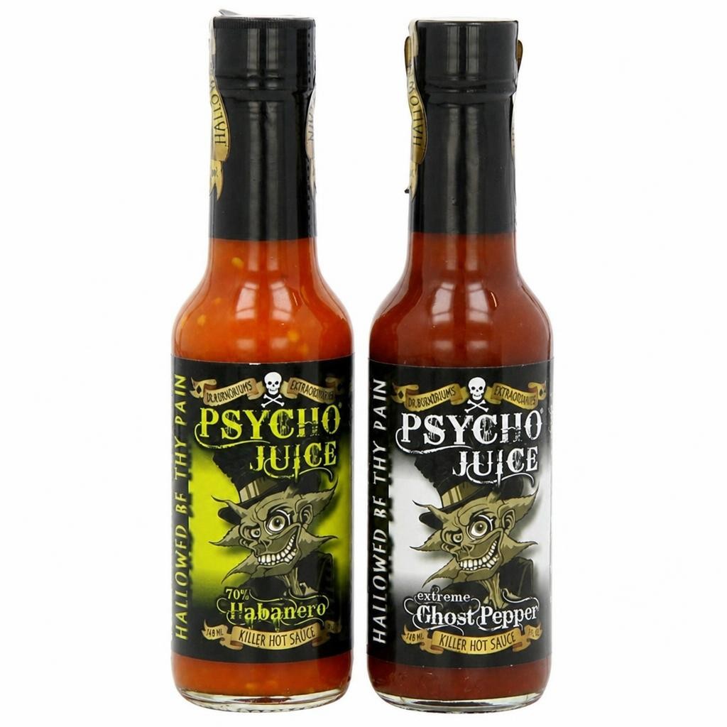 Psycho Juice 2 Pack 70% Habanero & Extreme Ghost Pepper Hot Sauce