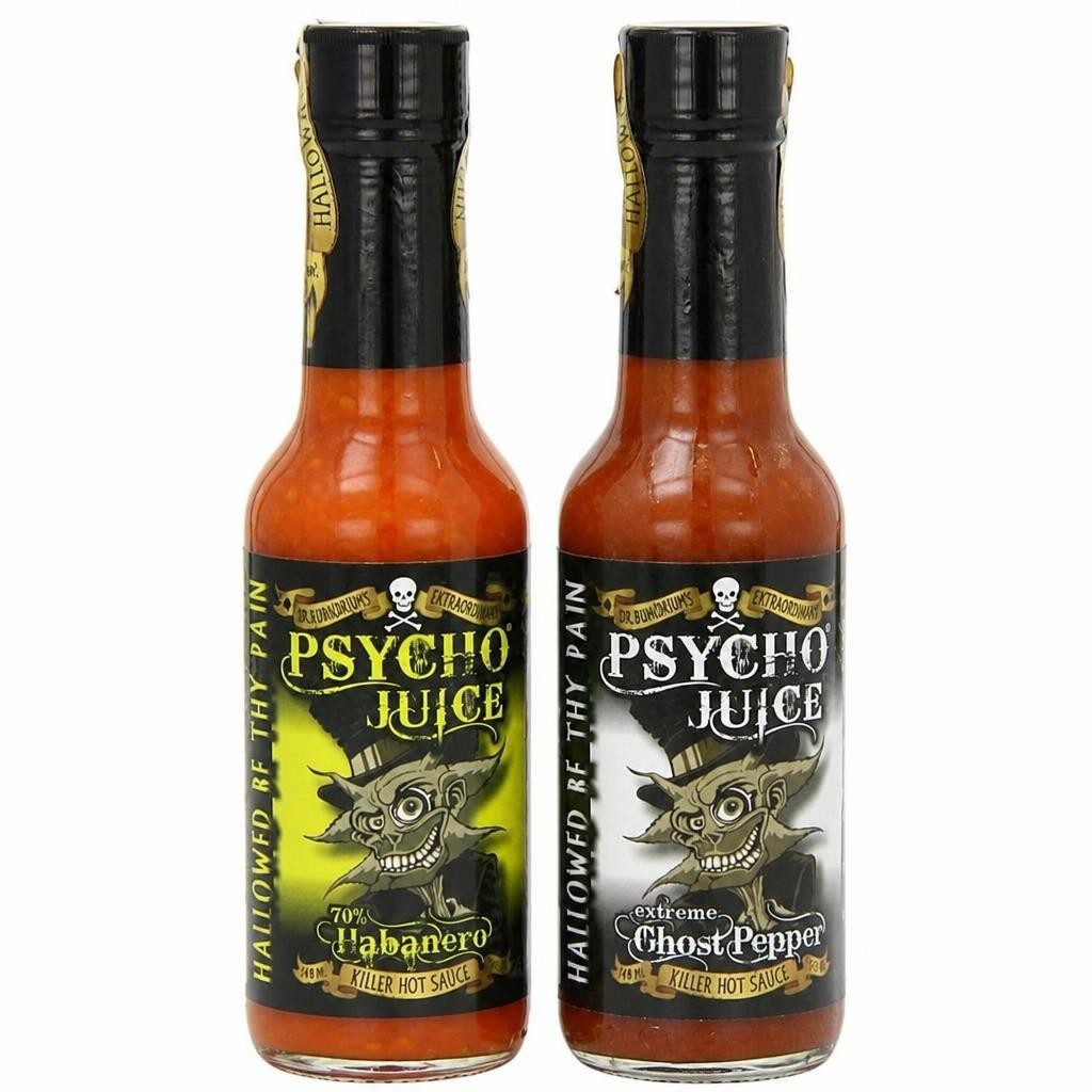Psycho Juice 2 Pack 70% Habanero & Extreme Ghost Pepper Hot Sauce