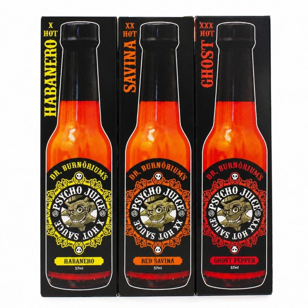 Psycho Juice Hot Sauce Mini Trio Pack (Habanero, Red Savina & Ghost)