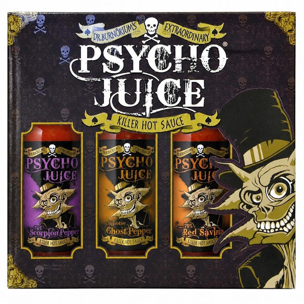 Psycho Juice Hot Sauce Collection (Scorpion Pepper, Red Savina, Chipotle)