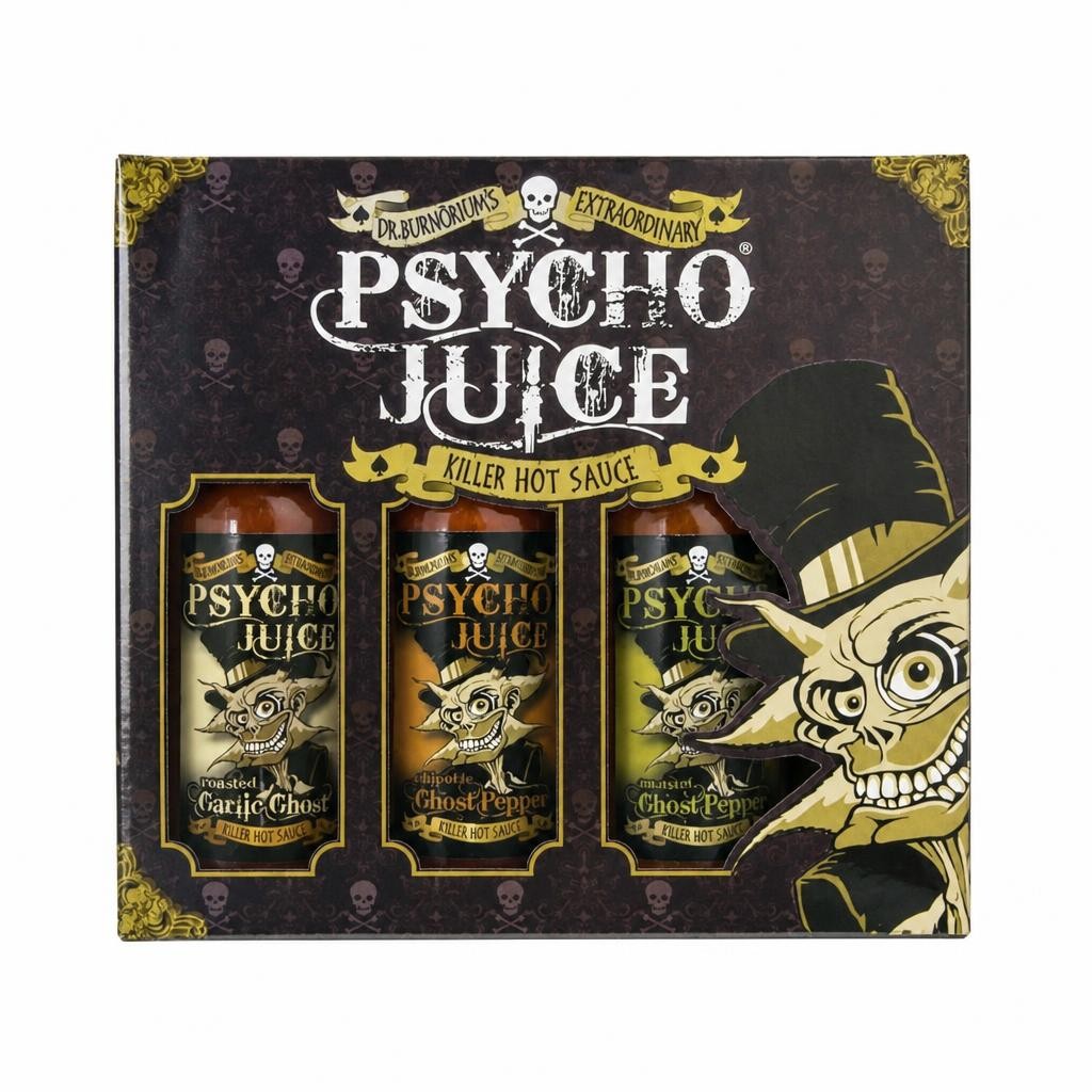 Psycho Juice Hot Sauce Ghost Collection (Garlic, Chipotle & Mustard)