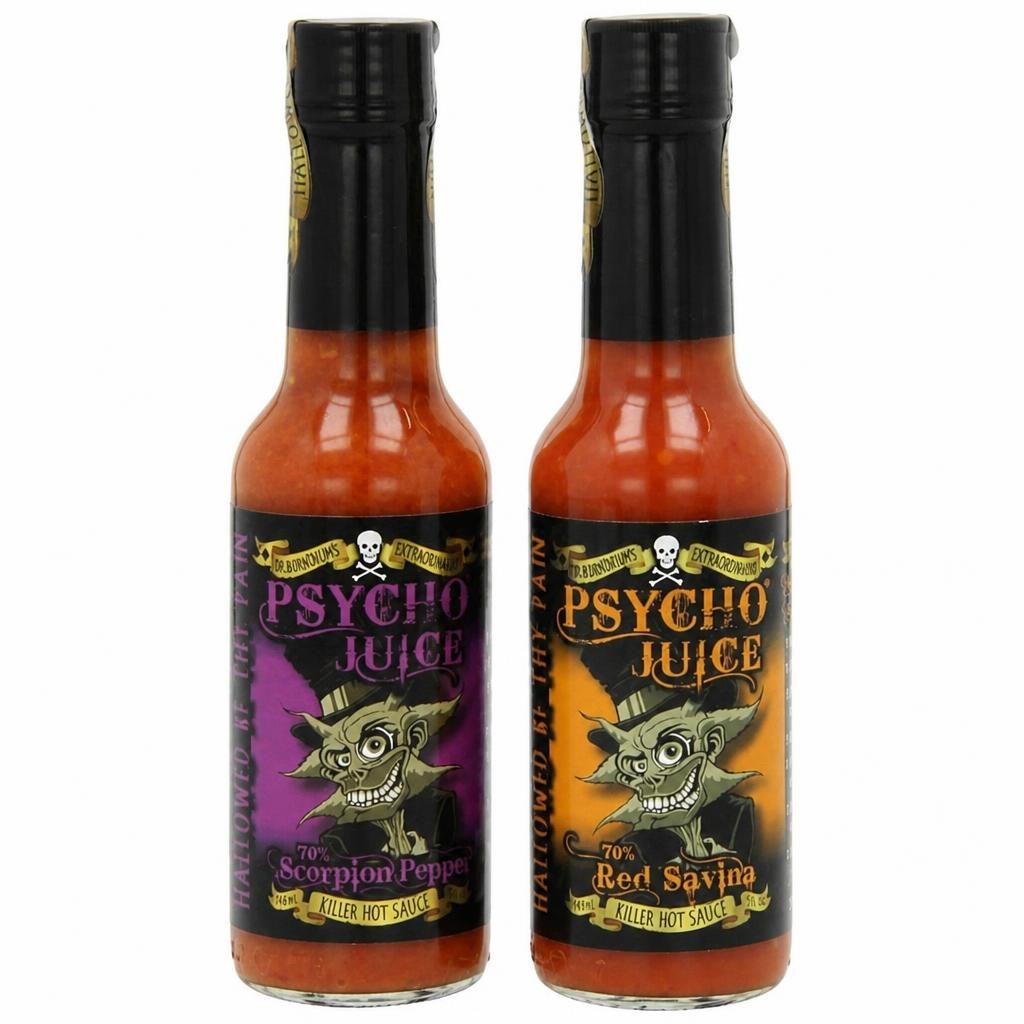 Psycho Juice 2 Pack 70% Red Savina & 70% Scorpion Pepper Hot Sauce